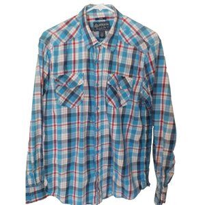 American Rag Men's L/S Plaid Red/White/Blue Button-up Shirt Size Large